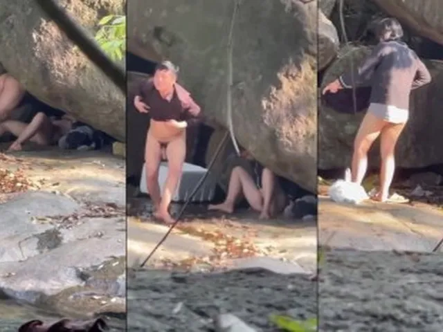 Đi phượt cặp đôi tranh thủ chơi trong hang đá